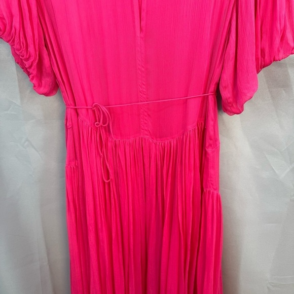 Massimo Dutti Hot Pink Gathered Maxi Dress Puff Sleeves Size Small NWT - Picture 10 of 10